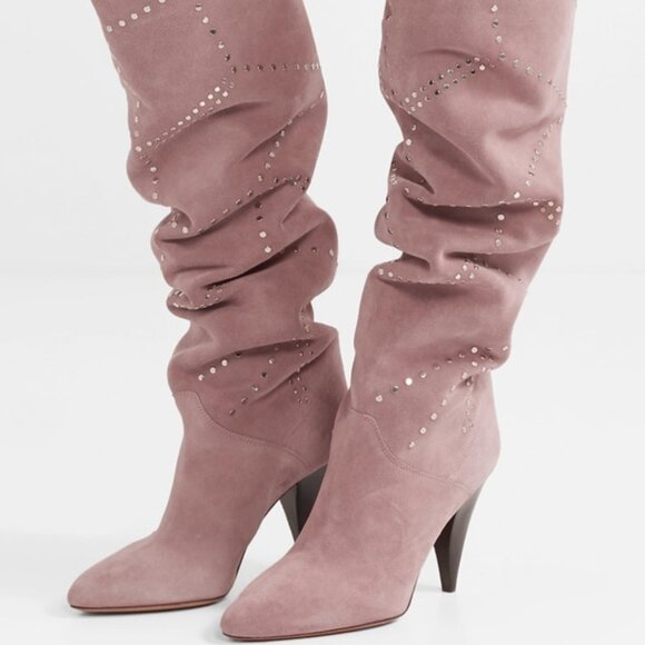 [NWOT] Isabel Marant - Ladra Studded Suede Knee Boots - Blush - FR35 - Picture 1 of 5